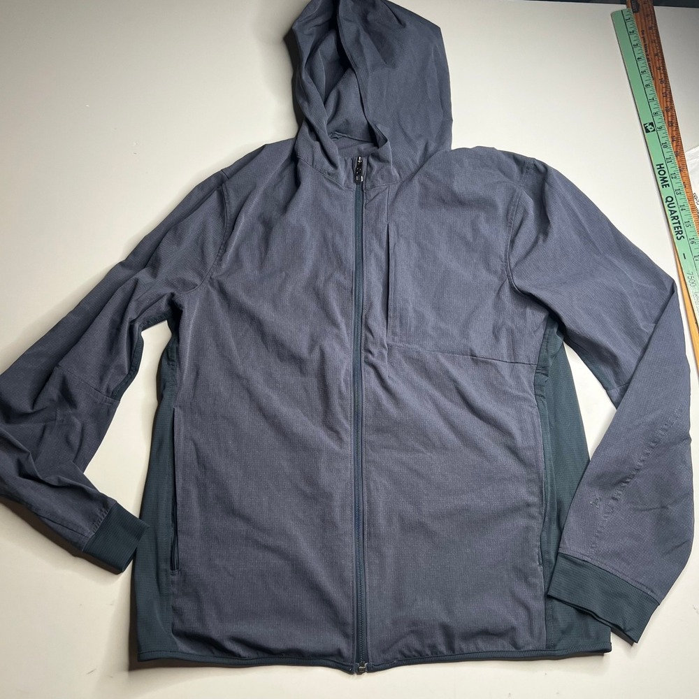 Lululemon Mens Full Zip Hooded Jacket Gray Blue Lightweight Performance Hoodie